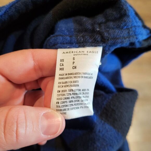 American Eagle Hooded Button Up Flannel Shirt Mens Size Small - Picture 8 of 8